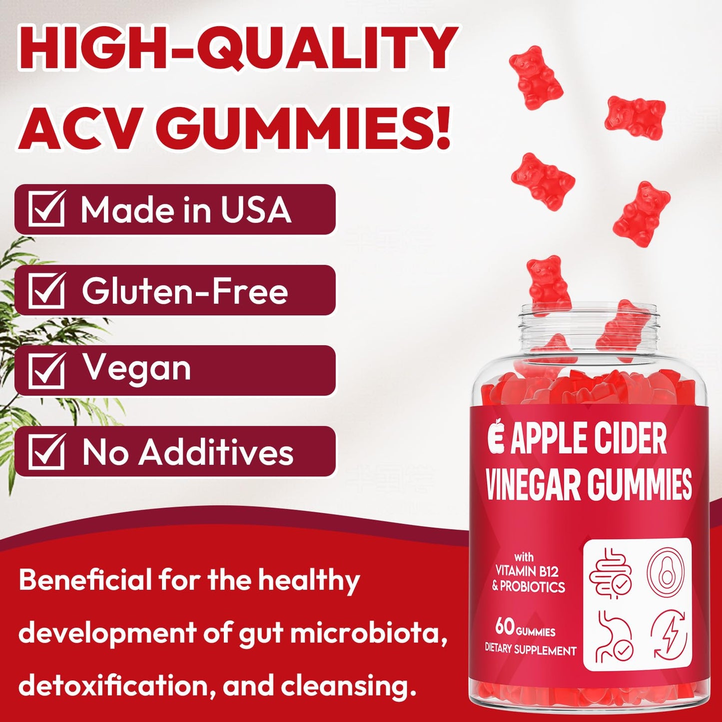 YEKBYOE Apple Cider Vinegar Gummies 2000mg with Mother, 60 Count