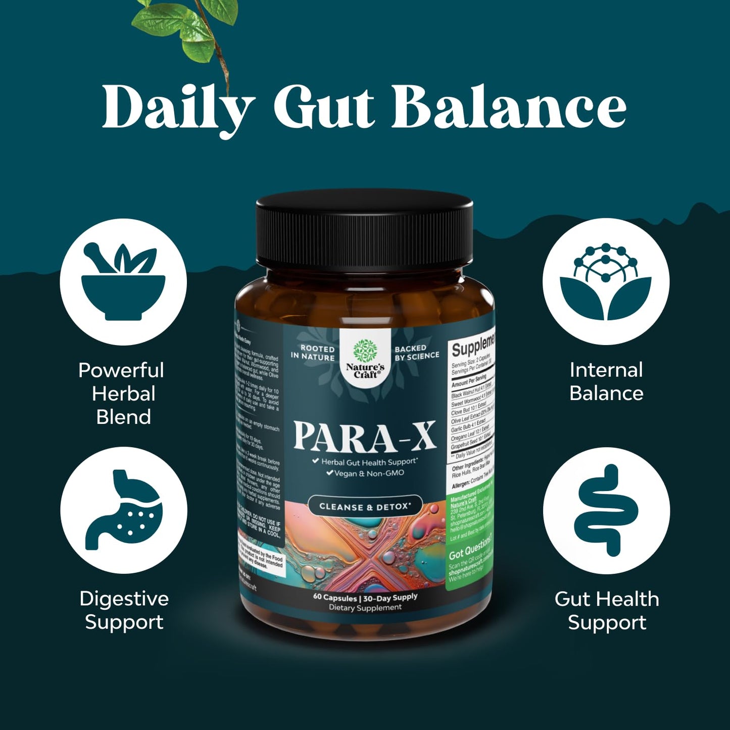 Natures Craft PARA-X Herbal Gut Health Supplement 60 Capsules