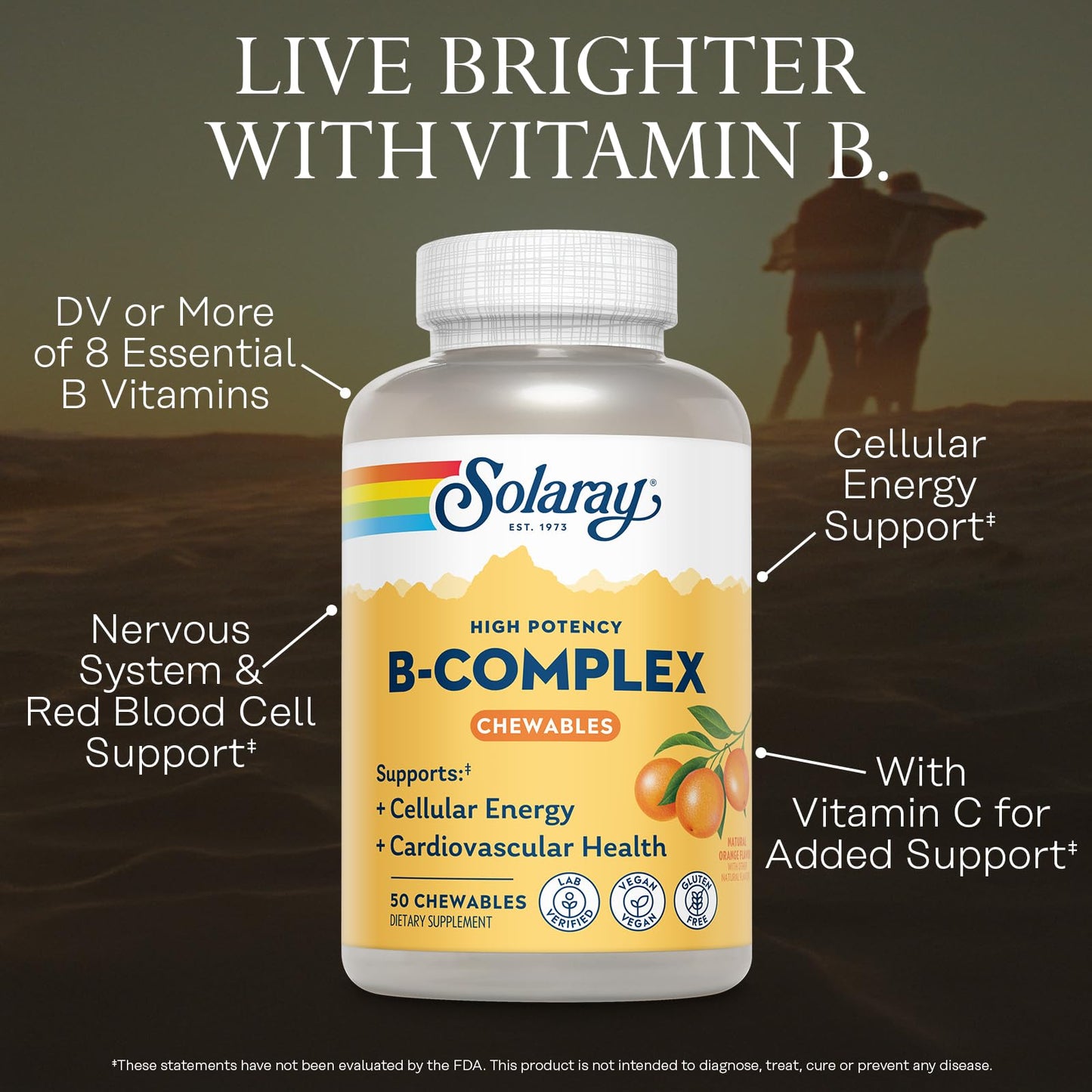 SOLARAY Vitamin B Complex Orange Chewable, 50 Count