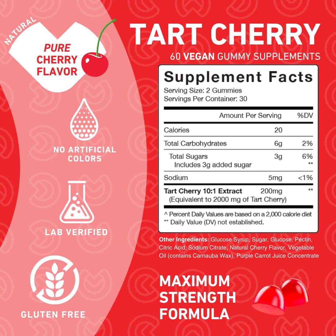 PUREFINITY Tart Cherry Gummy - Uric Acid Flush for Joint Relief & Recovery, Raw Juice Extract Antioxidant - Non-GMO, Gluten Free, Vegan, 60 Gummies