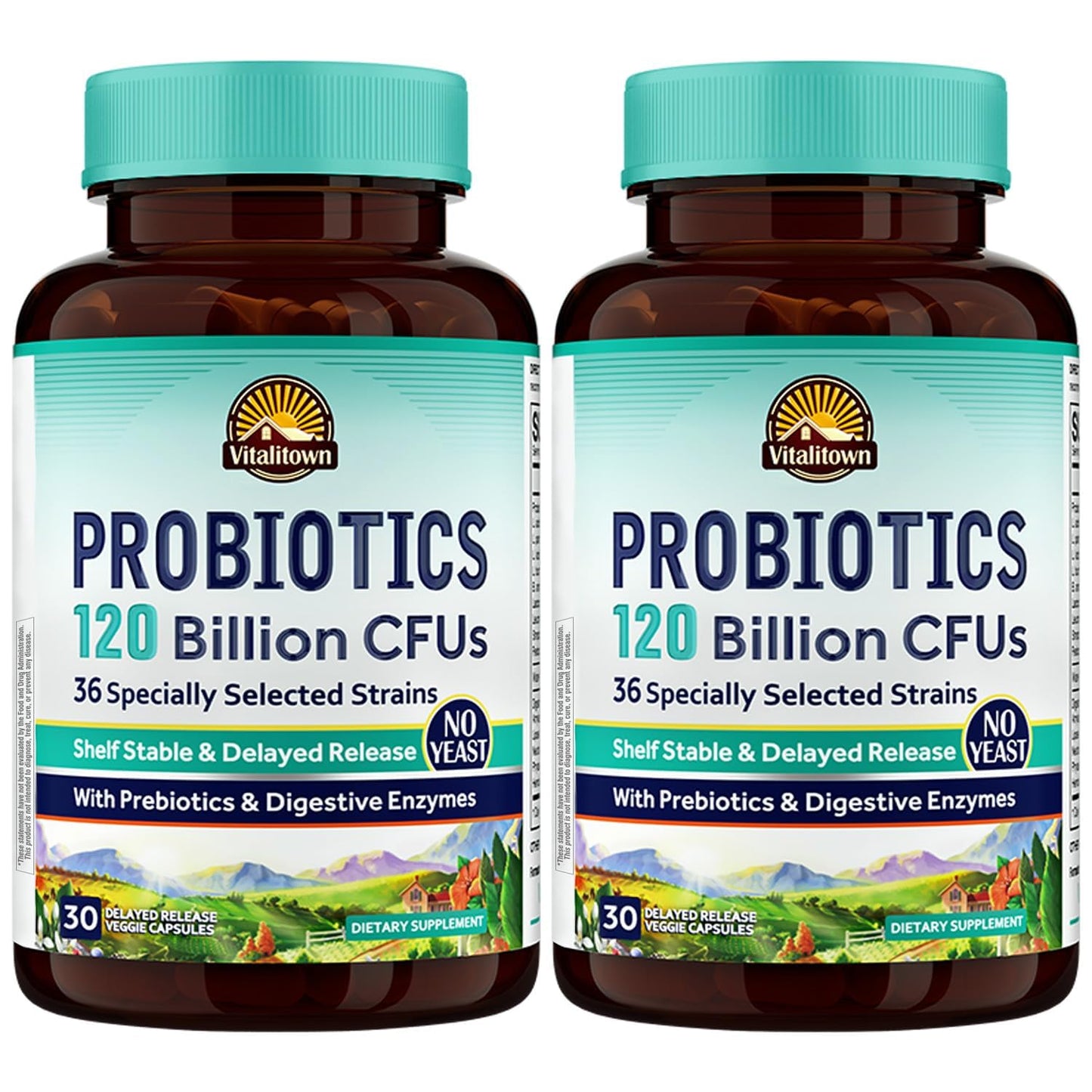 Vitalitown Probiotics 120 Billion CFUs, 36 Strains, with Prebiotics & Digestive Enzymes, 60 Veg Capsules