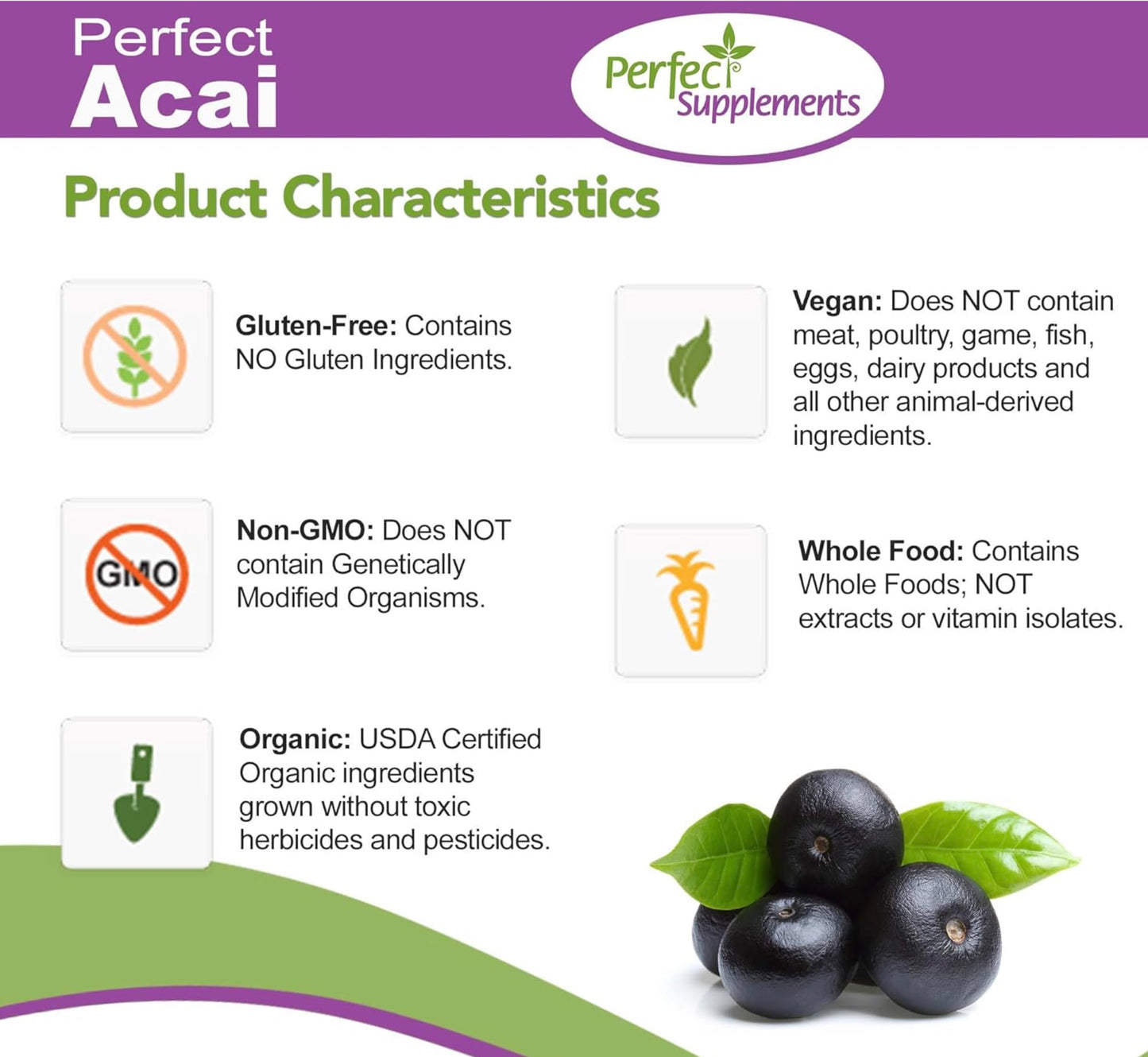 Perfect Supplements Perfect Acai Capsules, 120 Count