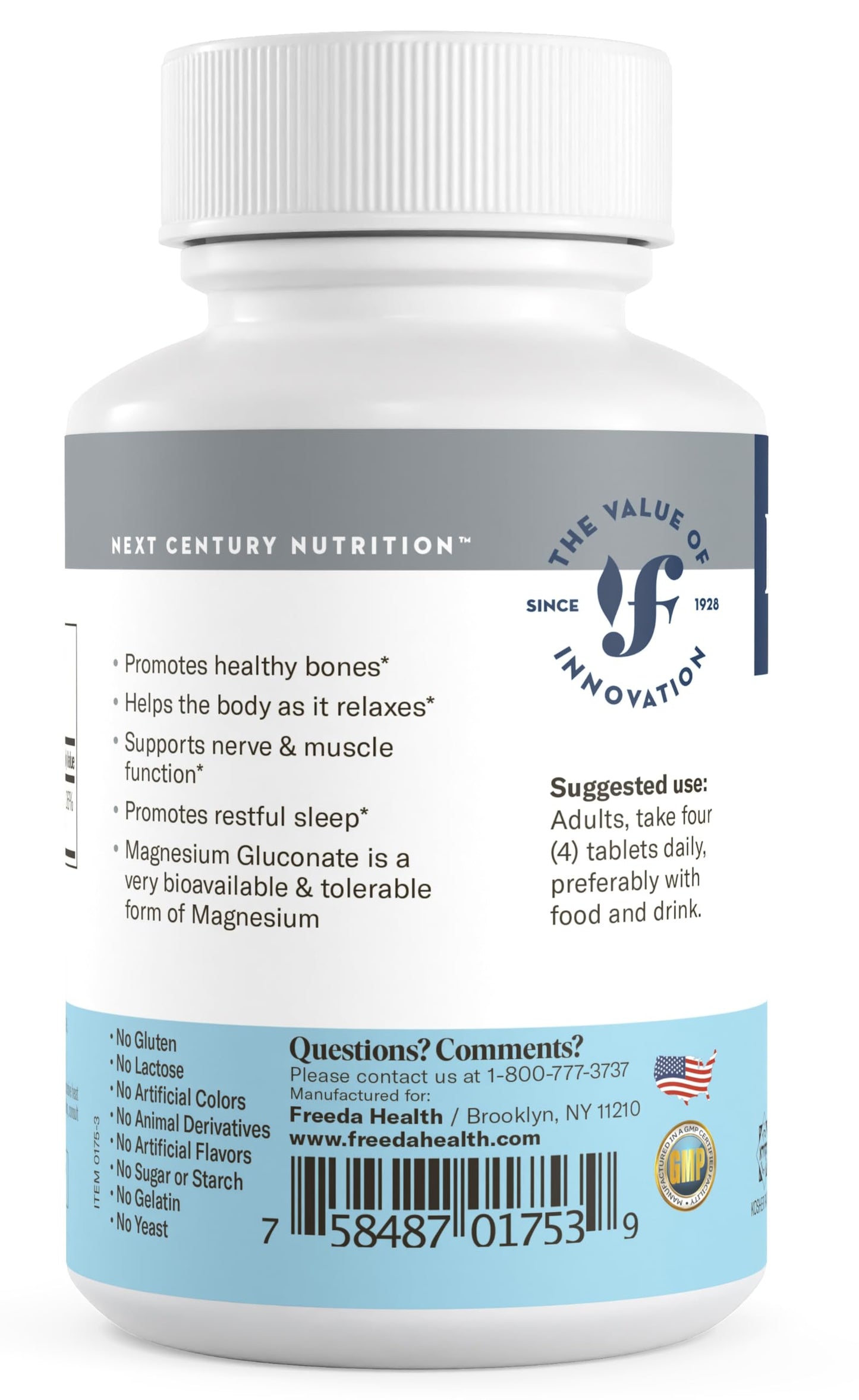FREEDA Magnesium Gluconate Tablets, 500 Count