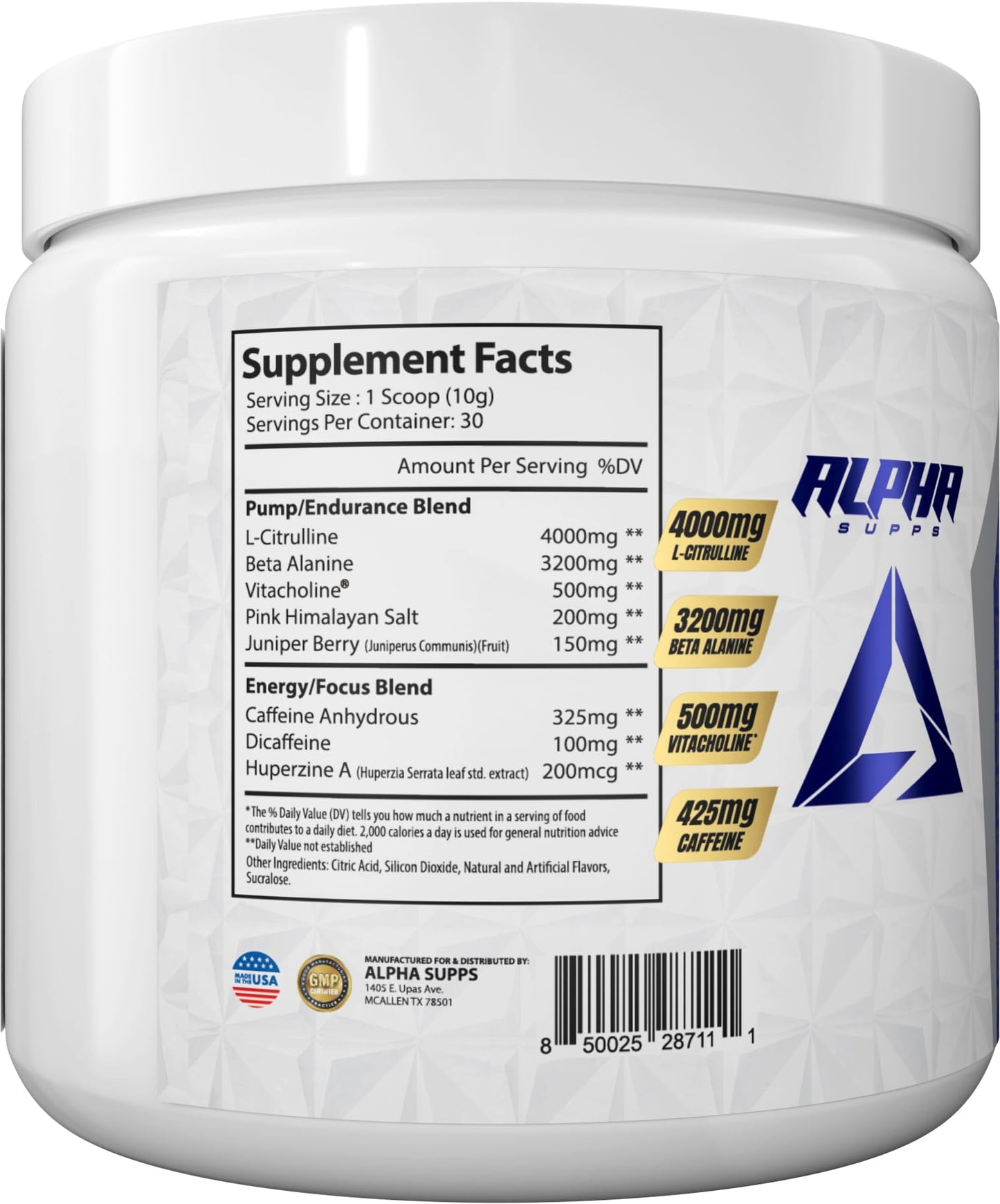 Alpha Supps Pre-Workout Powder, 10.6 Ounce