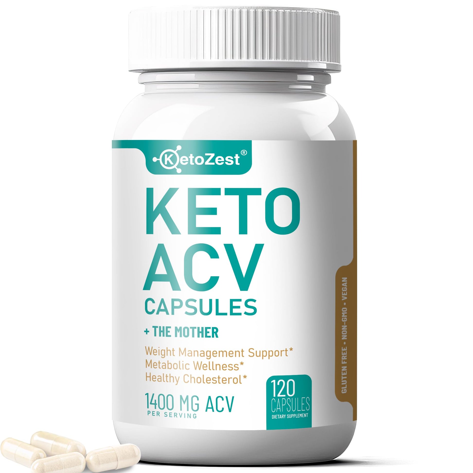 KetoZest Apple Cider Vinegar Keto Capsules, 120 Capsules
