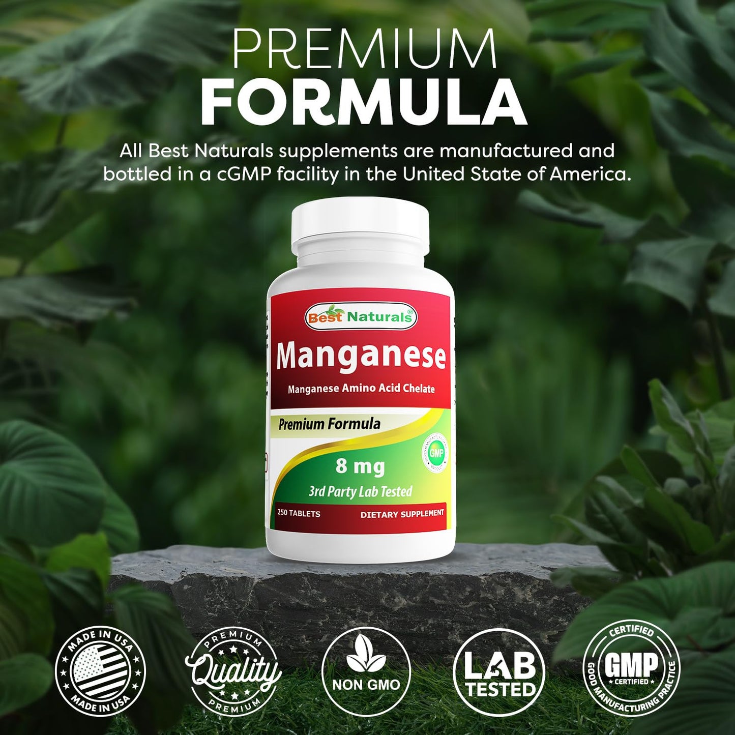 Best Naturals Manganese (Manganese Amino Acid Chelate) 8 mg Tablet, 250 Tablets