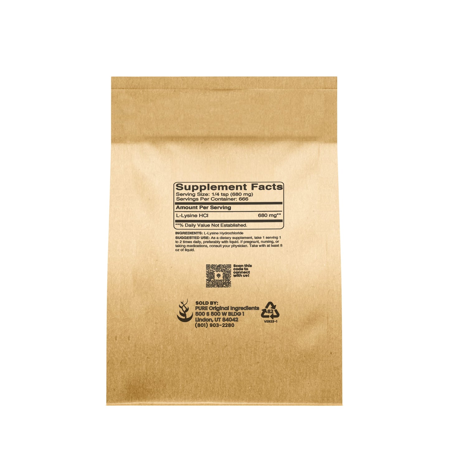 Pure Original Ingredients L-Lysine HCl Powder, 16 oz