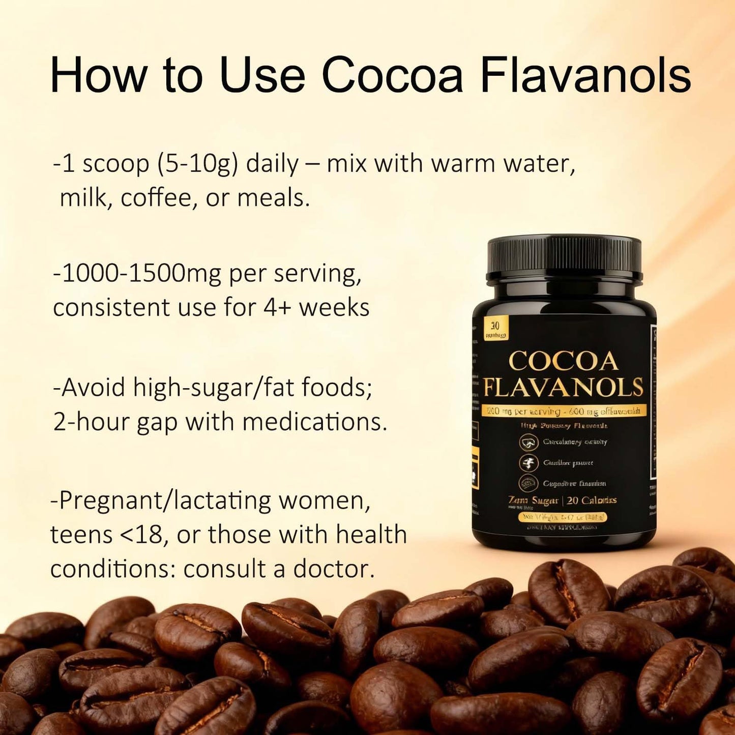 ZYGCDZ High Flavanol Cocoa Powder Supplement, Powder, 8.47 Ounce
