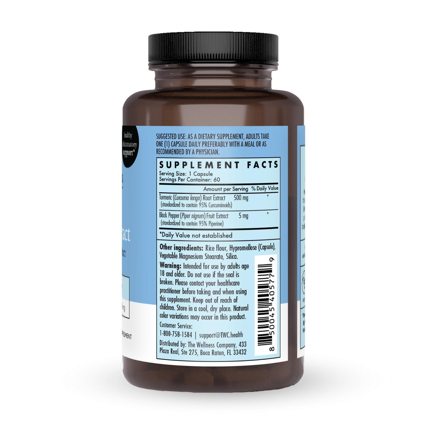 The Wellness Company Turmeric Extract – Healthy Inflammatory Response - Potent Curcumin Plus 95% Piperine Capsules, 60 Count