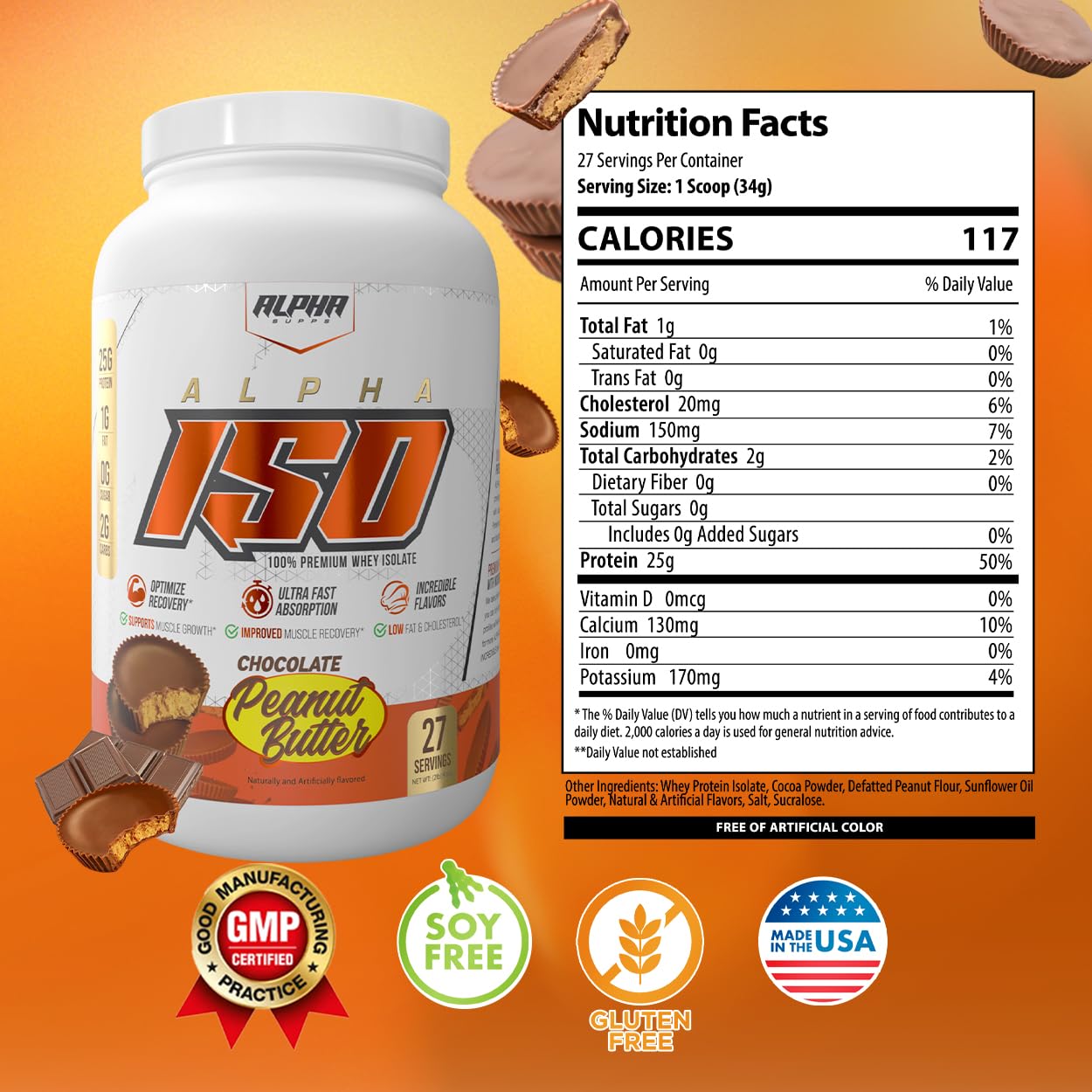 Alpha Supps ISO Low Carb 100% Whey Protein Isolate Powder, 32 Servings