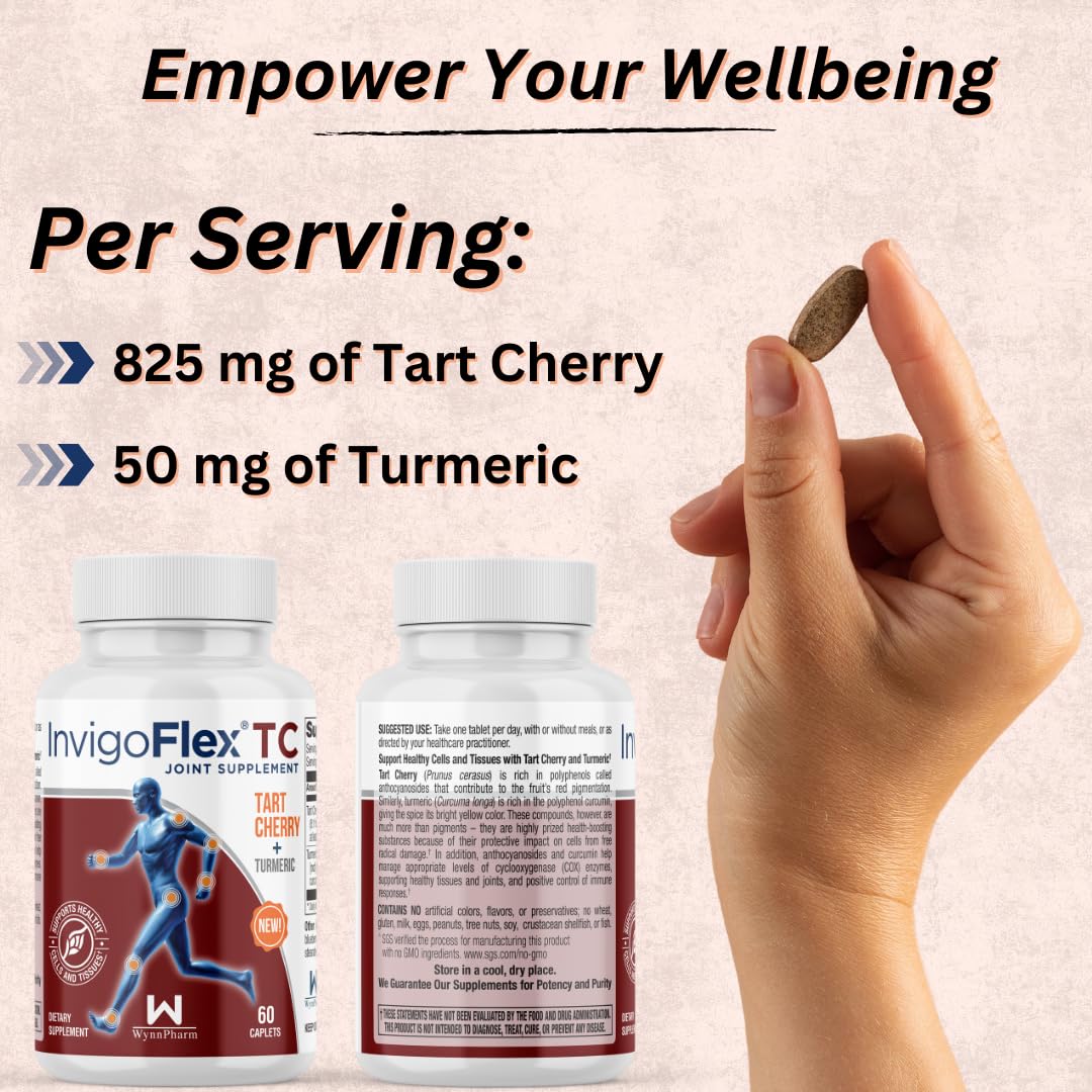 INVIGOFLEX Tart Cherry and Turmeric Caplets, 60 Count