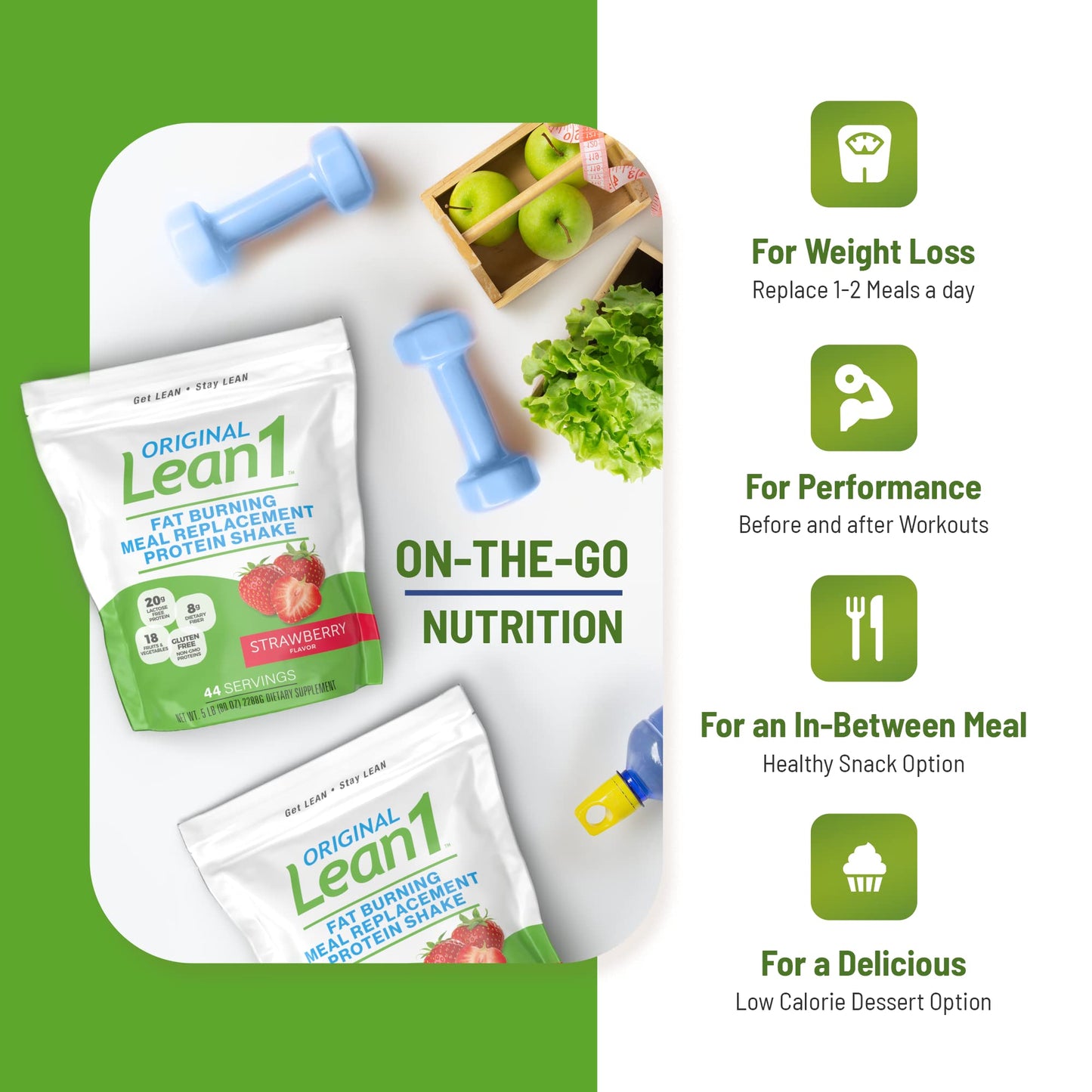 LEAN1 Meal Replacement Protein Shake Powder, Strawberry Flavor, 80 oz