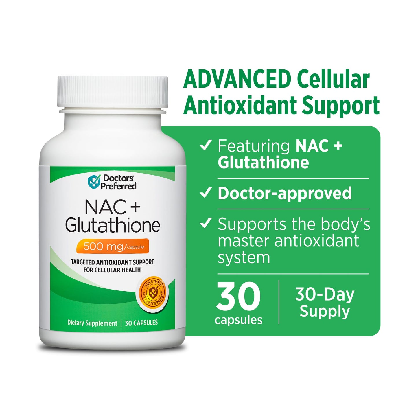 DOCTORS' PREFERRED N-Acetyl L-Cysteine (NAC) + Glutathione Capsule, 30 Count