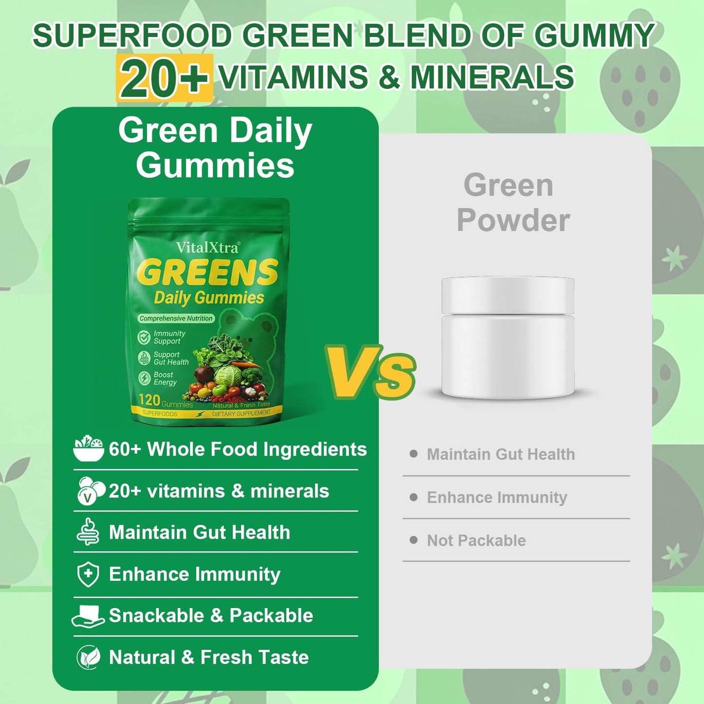 VitalXtra Greens Gummies 120 Count
