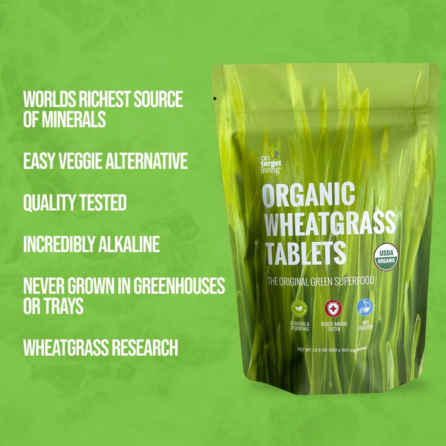 On Target Living Wheatgrass Tablets, 500 Tablets