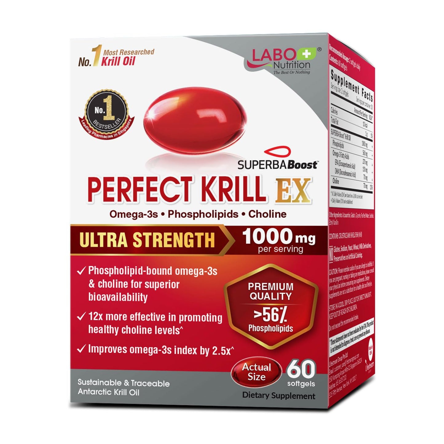 LABO Nutrition Perfect Krill EX 1000mg Superba 2-60 Softgels