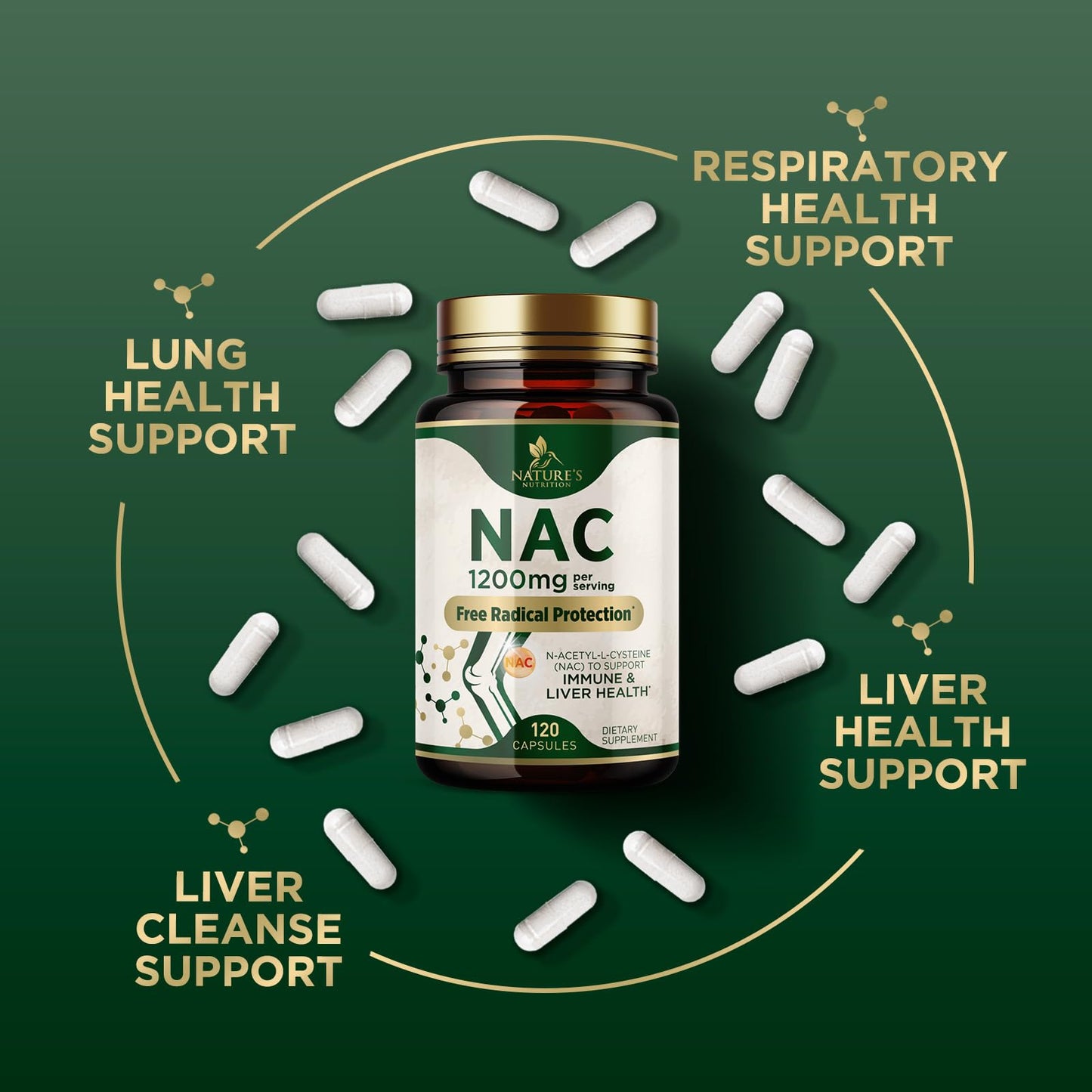 Nature's Nutrition NAC Supplement N-Acetyl-L-Cysteine 1200mg Per Serving Capsules, 120 Count