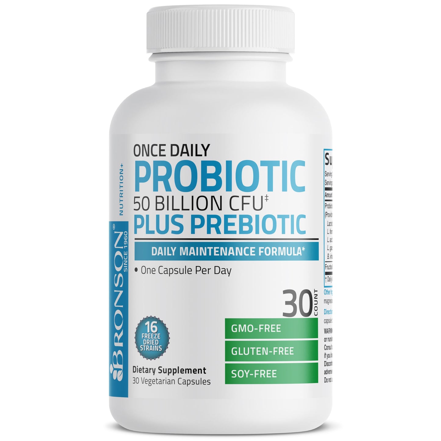 Bronson Once Daily Probiotic 50 Billion CFU Plus Prebiotic Daily Maintenance Formula Capsule 30 Count