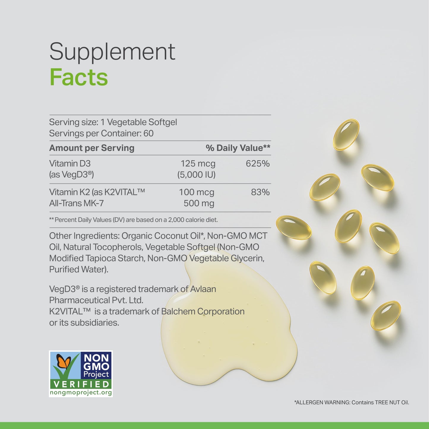 Anew Vita Vitamin D3 + K2 with Organic Coconut Oil, 60 Capsules