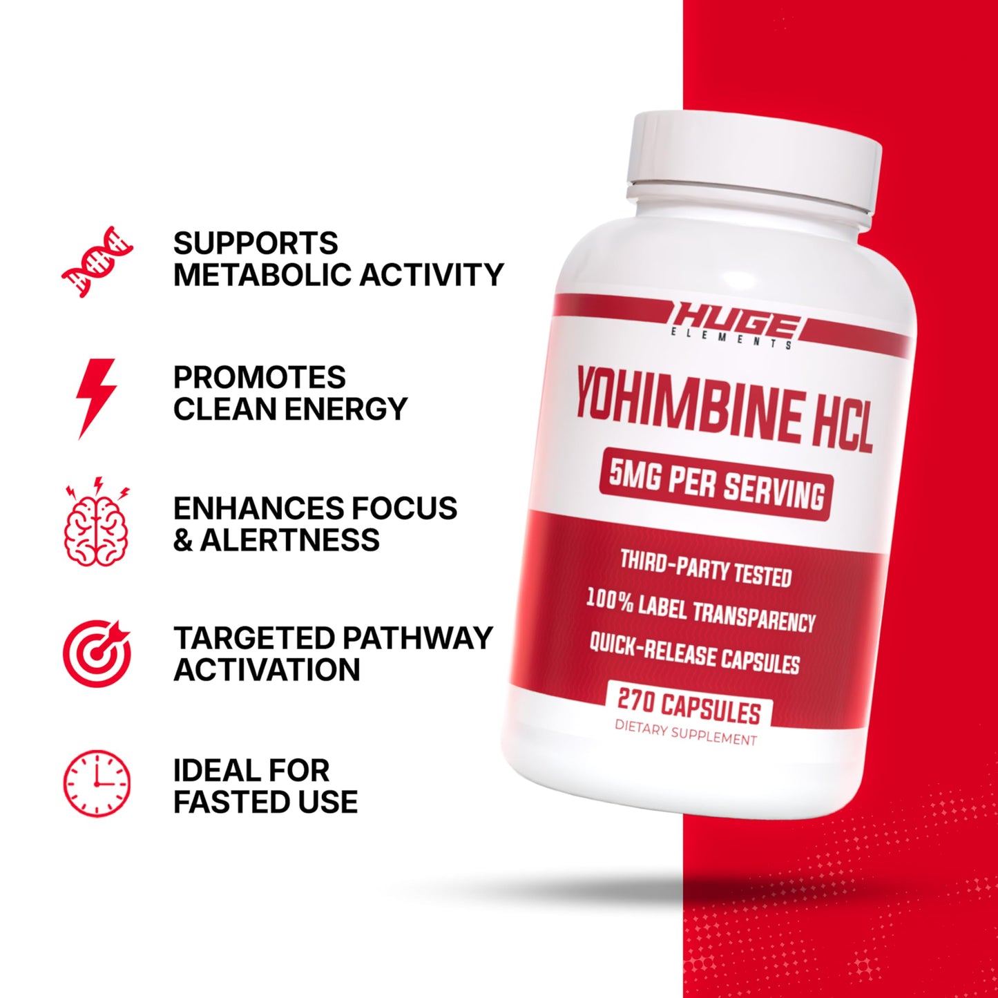Huge Supplements Yohimbine HCl 5mg Capsule, 270 Veg Capsules