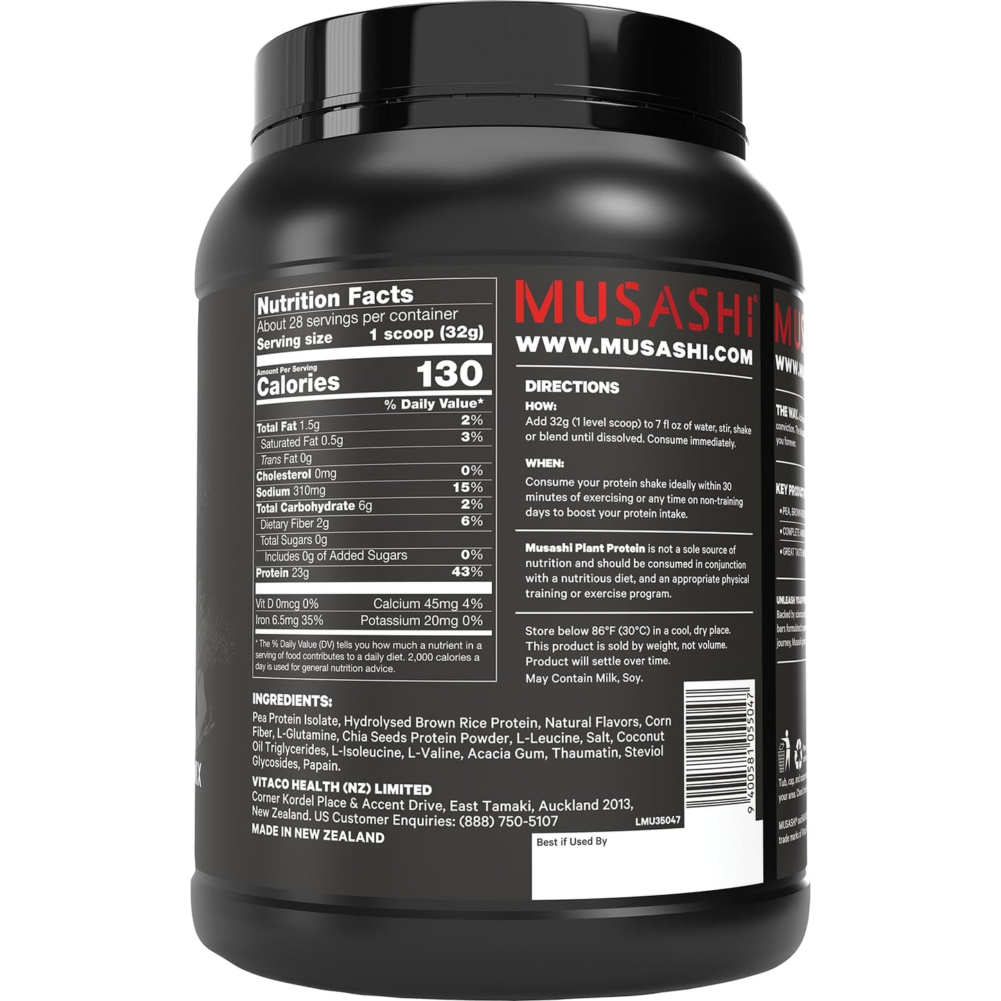 Musashi Plant Protein Powder Vanilla, 900g (1.98 lb)