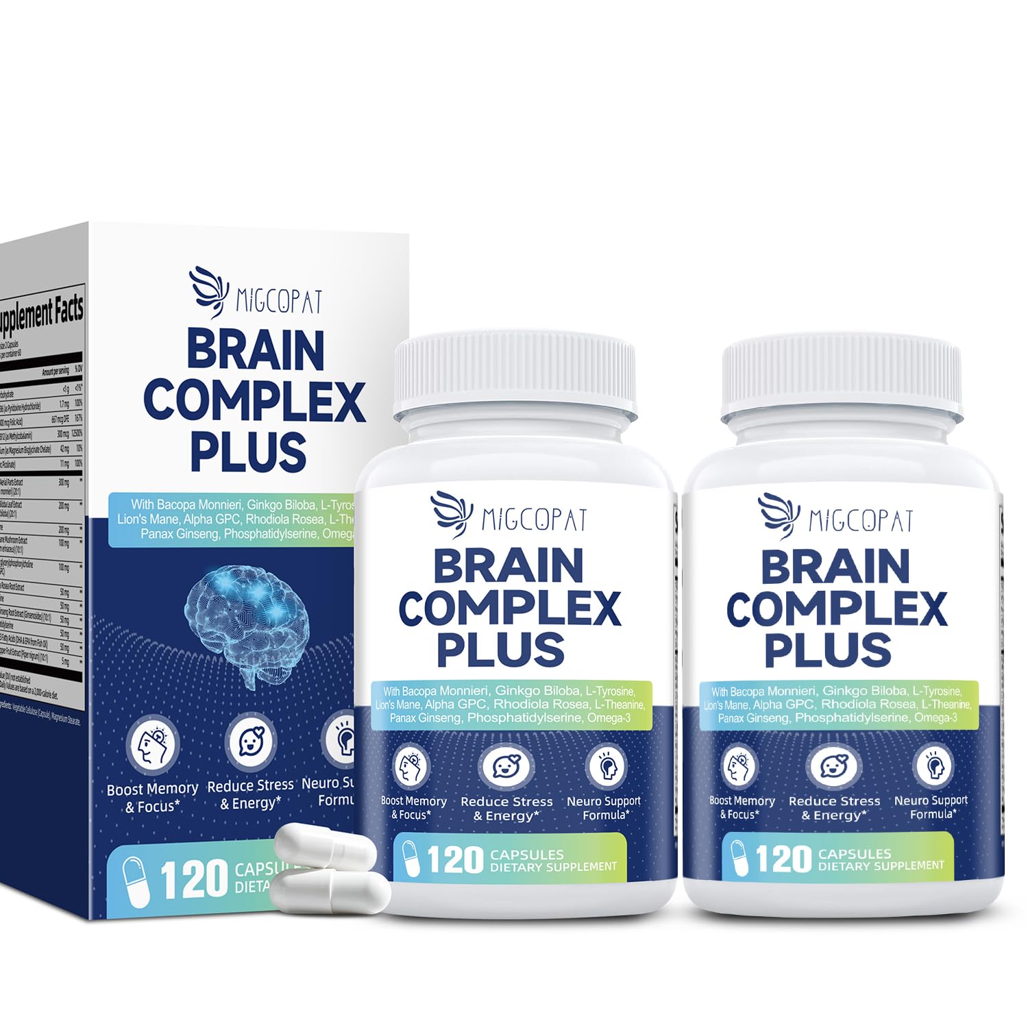Migcopat Brain Supplements for Memory and Focus Nootropic Capsule 240 Count