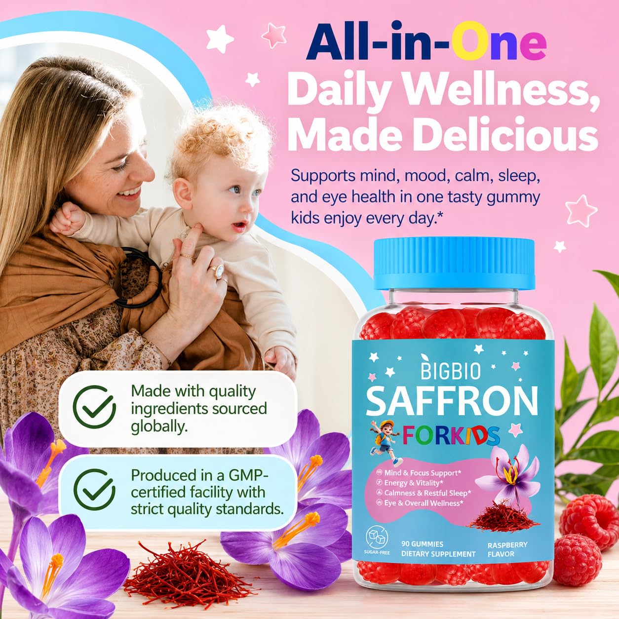 BIGBIO Saffron for Kids Happy Mood Gummies, 1 Count