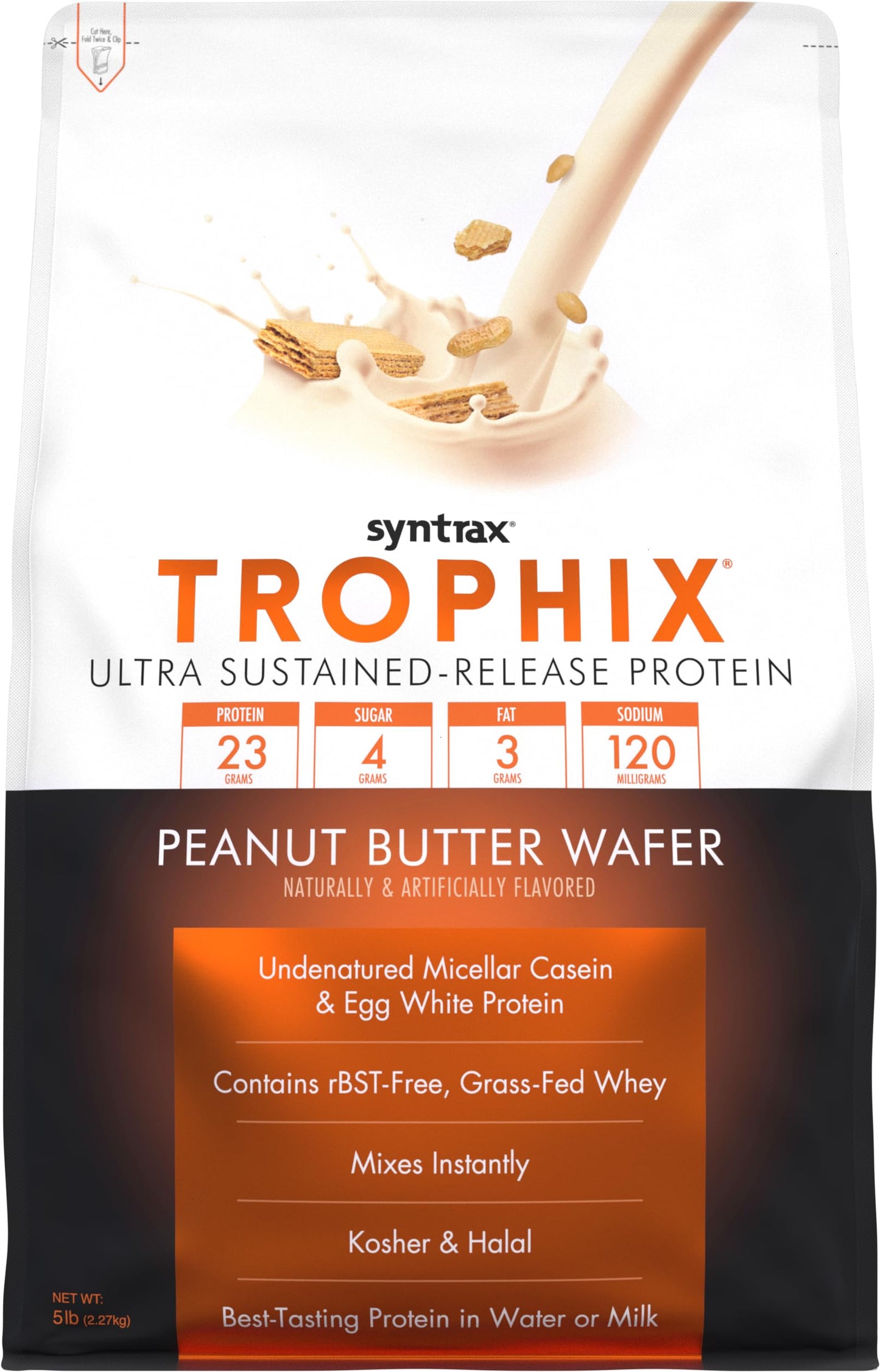 Syntrax Trophix Ultra Sustained-Release Protein Powder Blend, Peanut Butter Wafer, 5 lbs, 80
