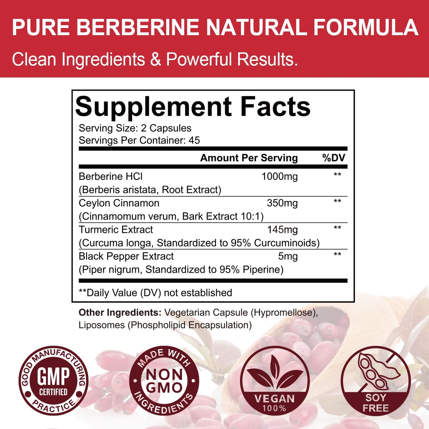 Dr.hillma Berberine Supplement 1500mg High Bioavailability Berberine HCL with Ceylon Cinnamon, 90 Capsules