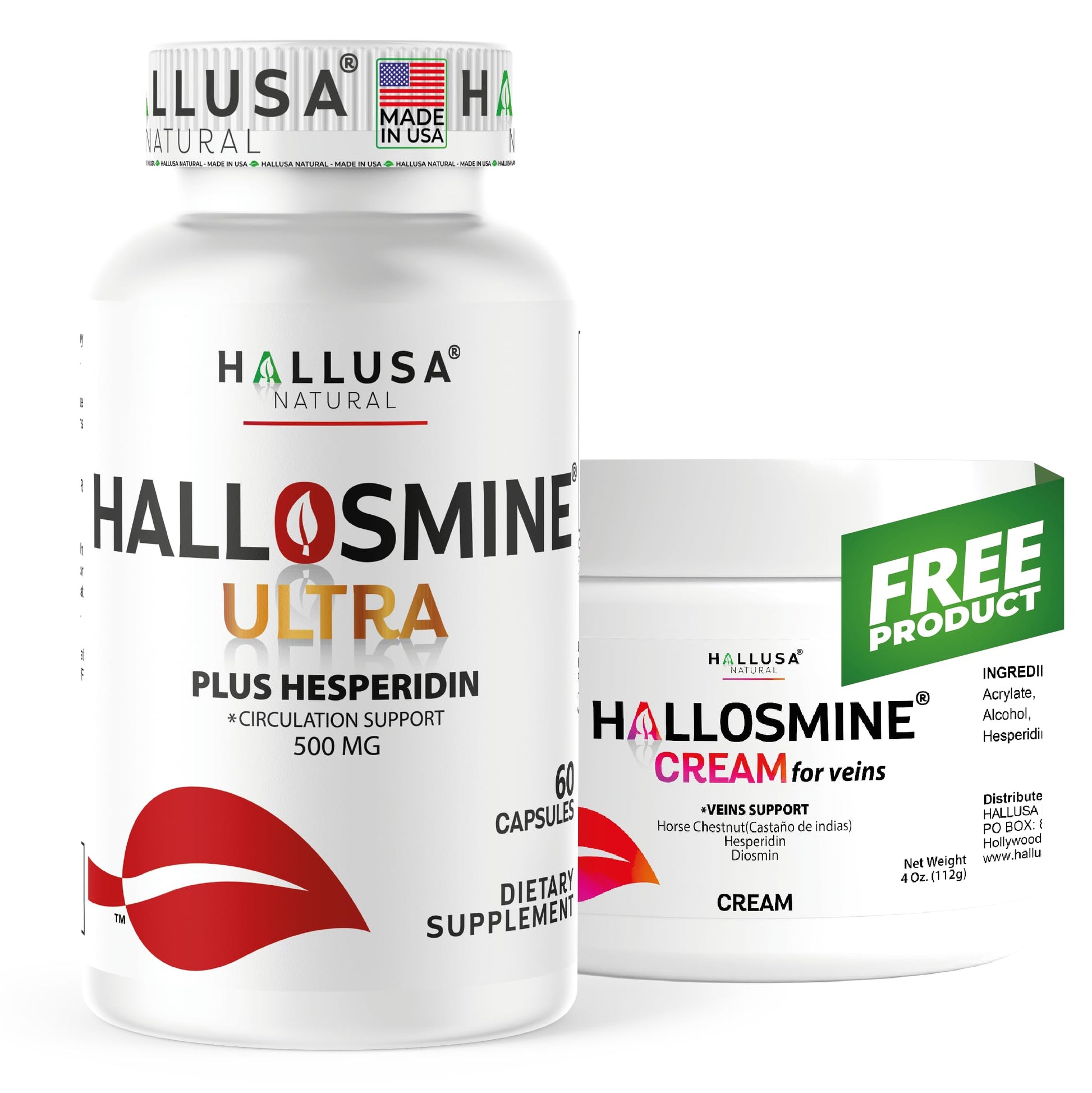 Hallusa Natural Hallosmine Ultra Circulation & Vein Support, Diosmin Hesperdin 650 mg, 60 Capsules