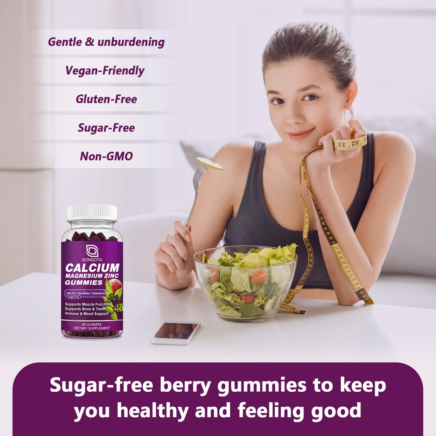 GONGOTA Calcium Magnesium Zinc with Vitamin D3 Supplement Gummy 120-count