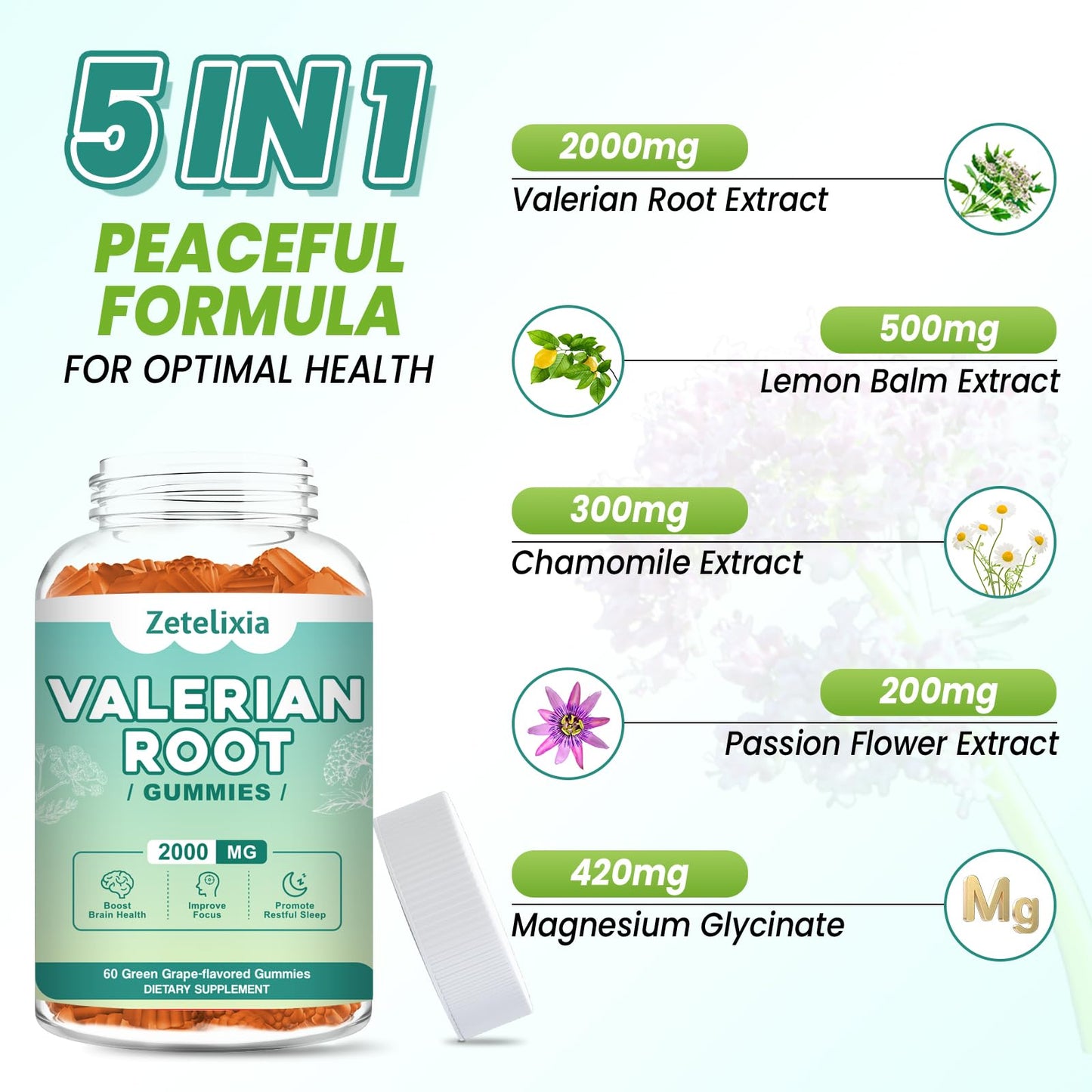Zetelixia Organic Valerian Root Gummies, 120 Count