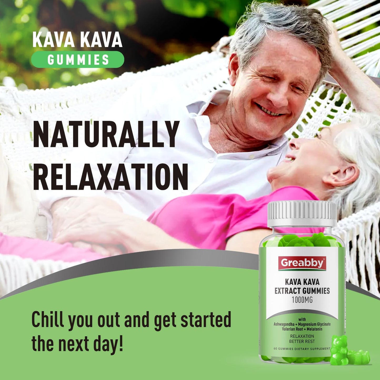 GREABBY Kava Kava Gummies 1000mg Per Serving, Sleep Support, Natural Lemon Flavor, 60 Gummies