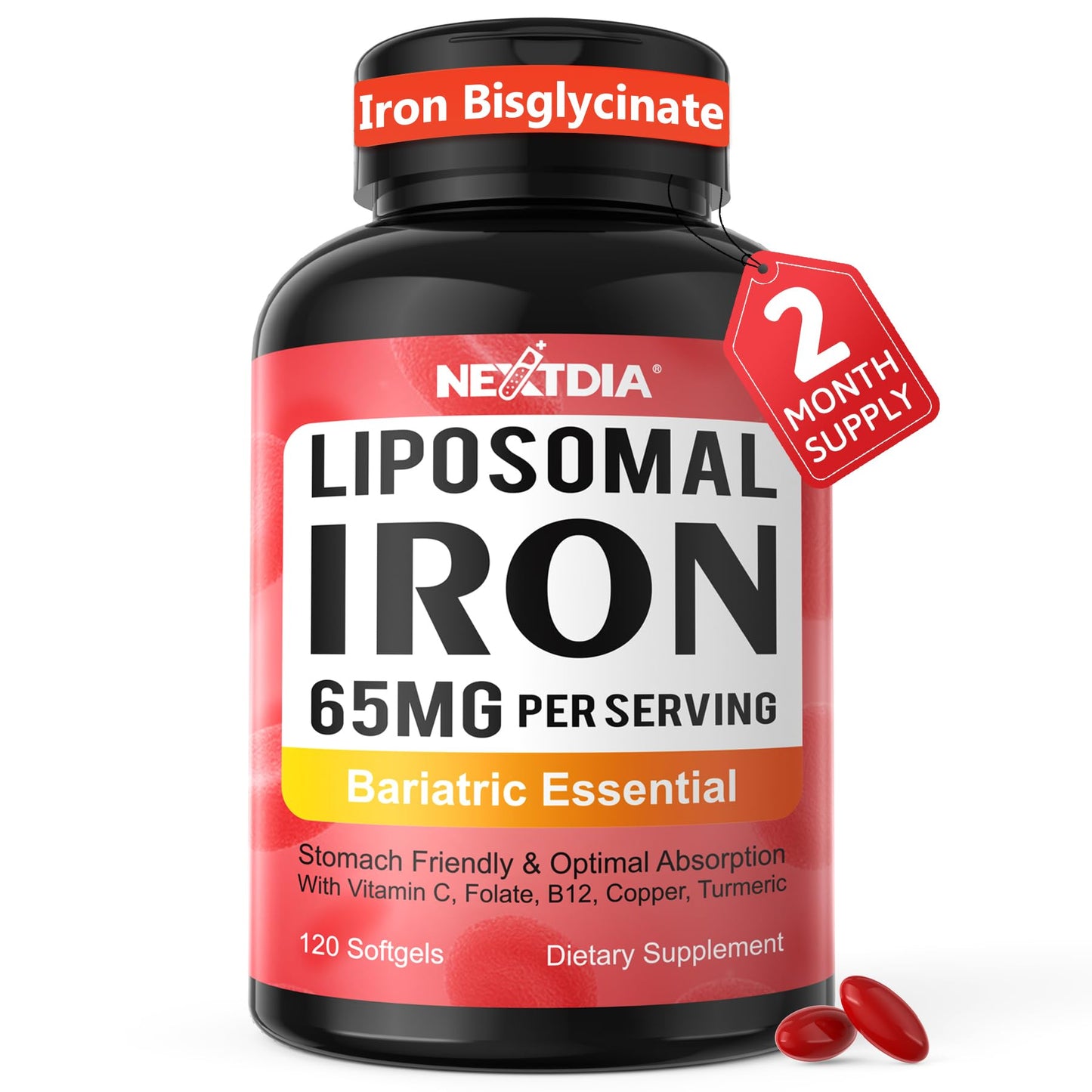 Nextdia Liposomal Iron Bisglycinate 65mg Softgels, 120 Count