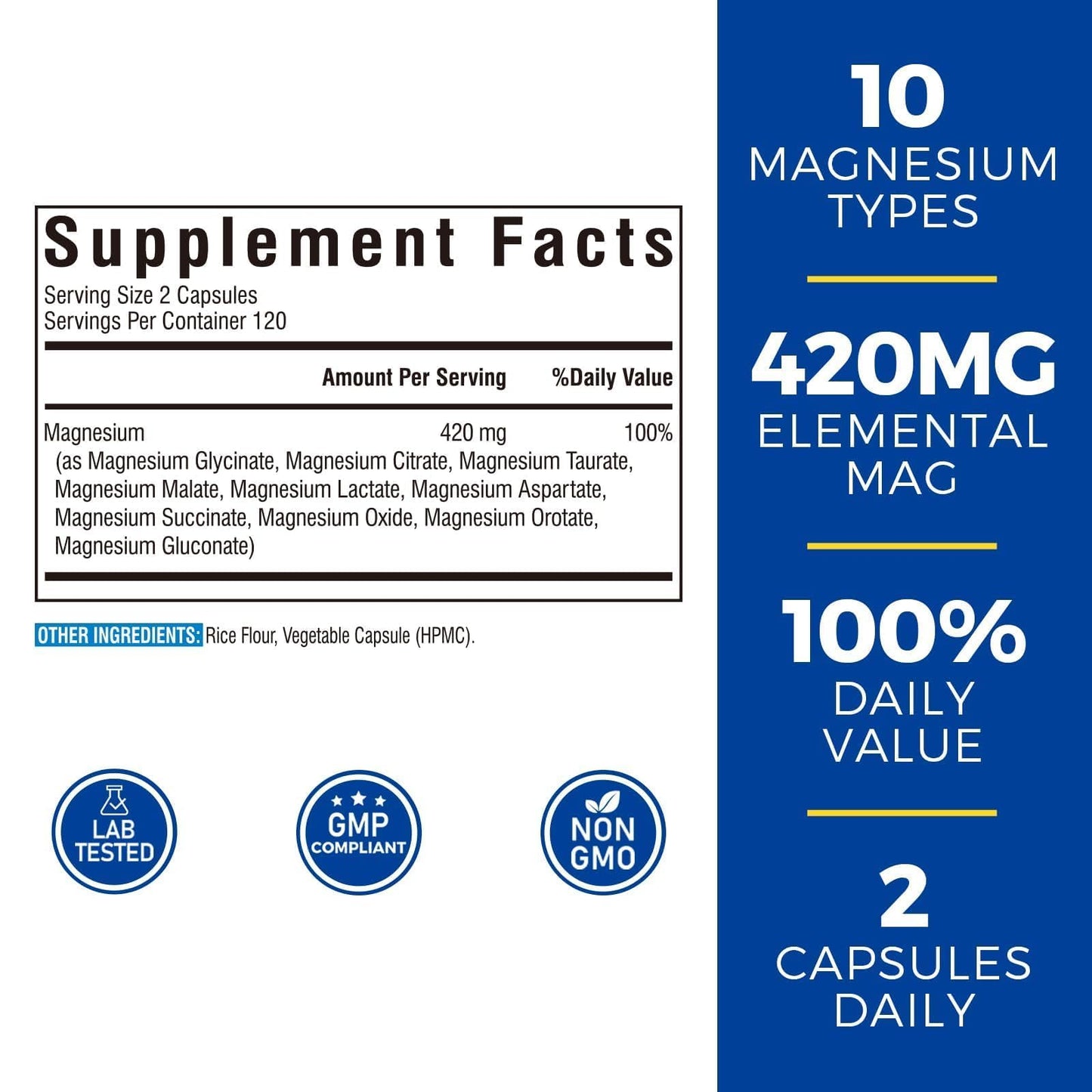 Vitalibre 10 in 1 Magnesium Complex, 420mg Elemental Magnesium, 240 Capsules