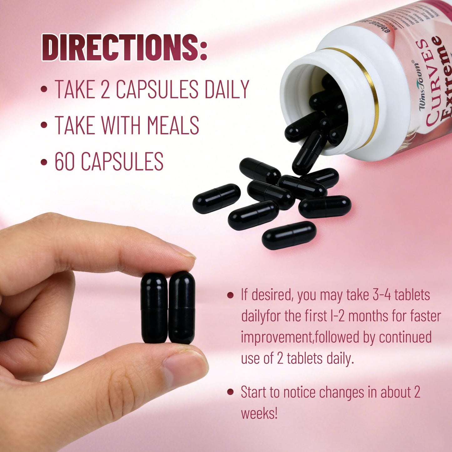 Wins Town Curves Extreme Capsule, Hip Enhancement Supplement, Moisturizes Skin, Lifts & Firms Buttocks for Enhanced Shape, 60 Capsules