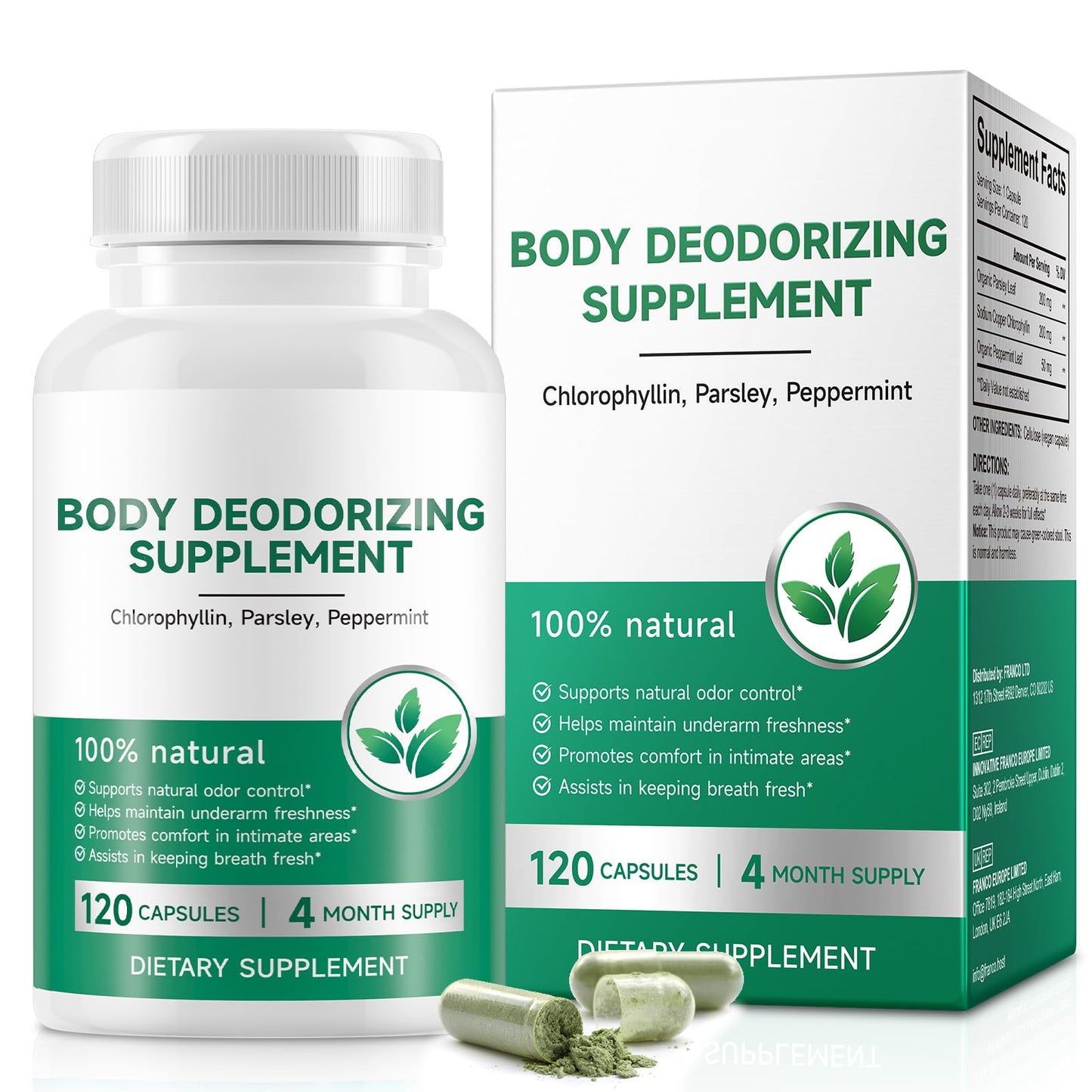 NIFEISHI Body Deodorizing Supplement Chlorophyll Capsules, 120 Capsules