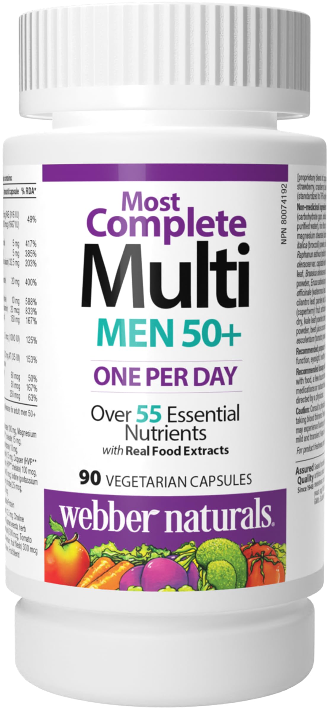 Webber Naturals Men's 50+ Most Complete Multi, 90 Capsules