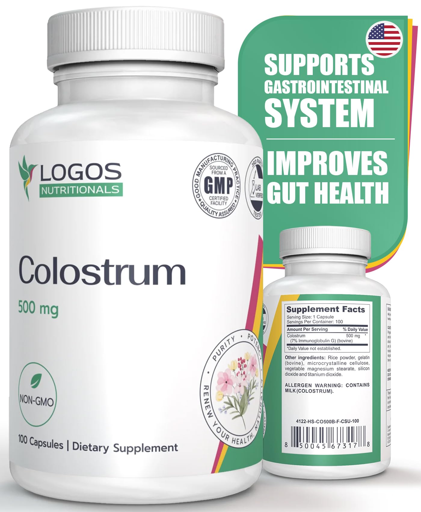 Logos Nutritionals Colostrum Supplement Capsules 100