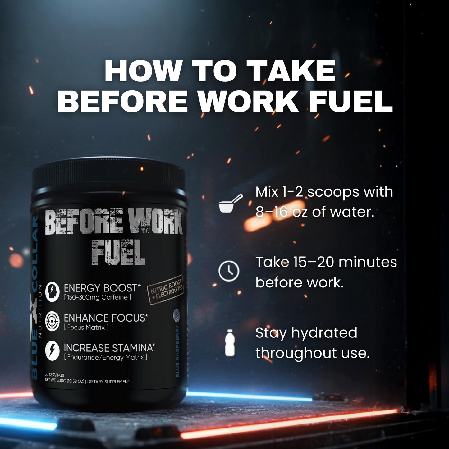 BLUE COLLAR NUTRITION Before Work Fuel Pre-Work Formula Powder 15 oz