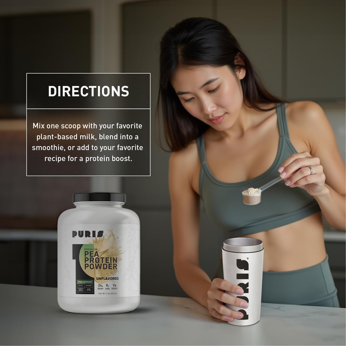 PURIS Pea Protein Powder, 27g Per Serving, 80 Servings, 5 lb Tub, Unflavored