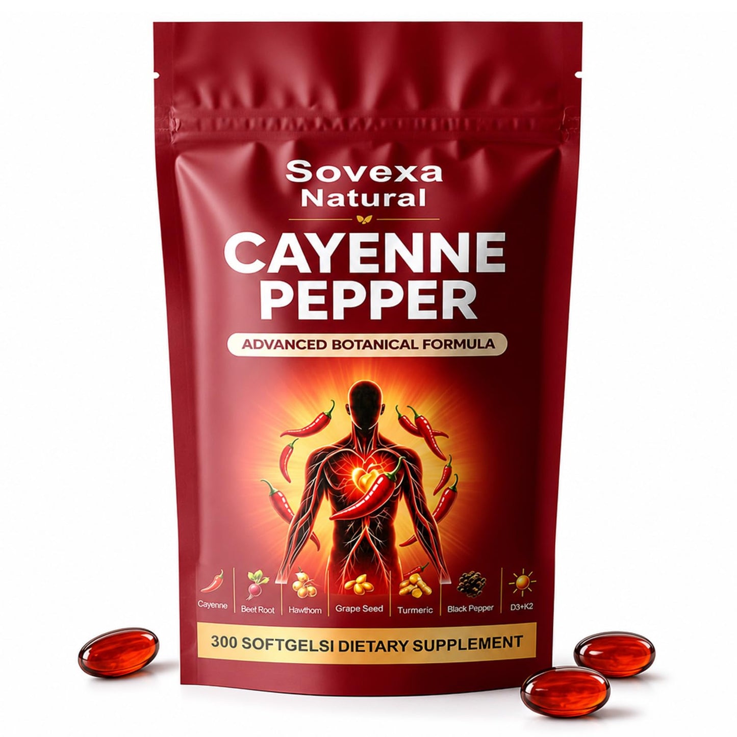 Sovexa Natural Cayenne Pepper Active Capsaicin Supplement Capsule, 1 Capsule