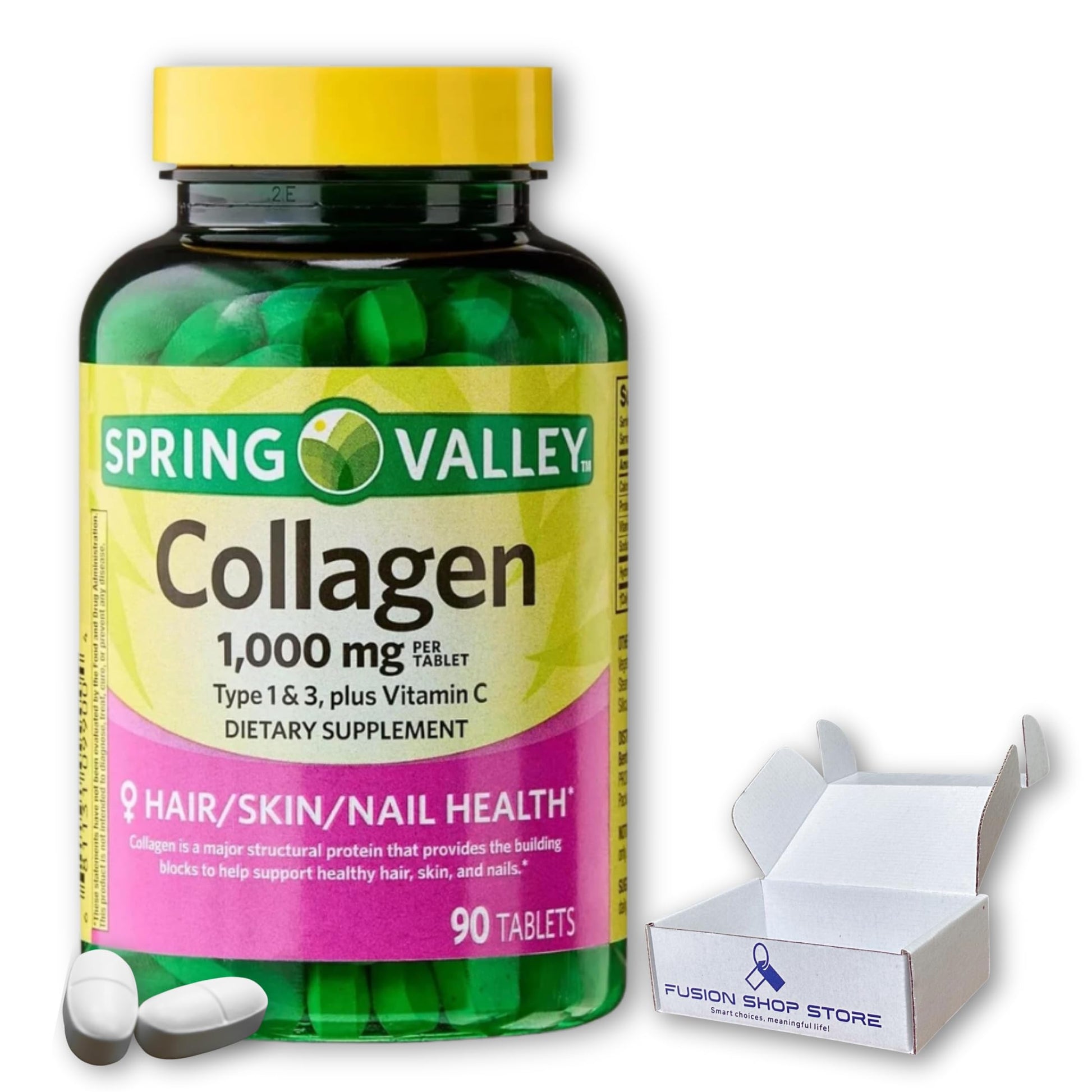 Fusion Shop Store Collagen Plus Vitamin C Tablets 1000mg Hair Skin and Nails, 90 Tablets