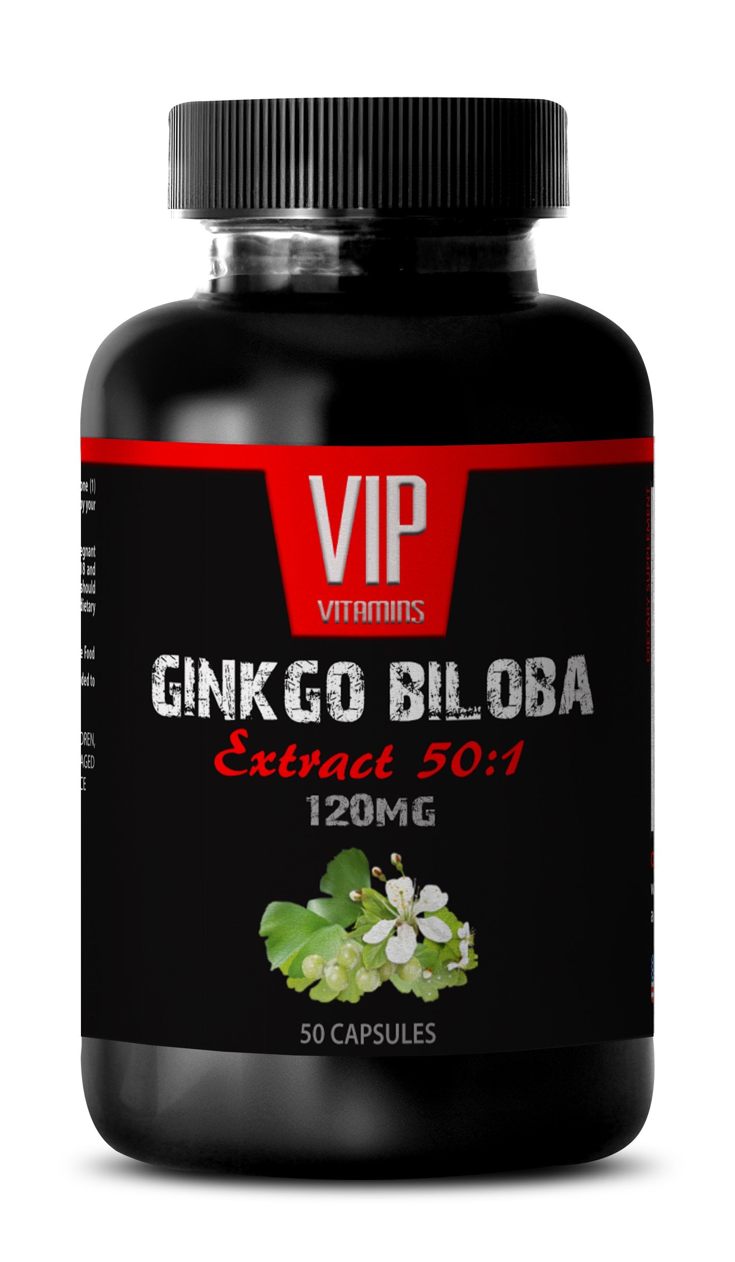 VIP VITAMINS Ginkgo Biloba 120mg Extract 50:1 Capsule, 50 Count