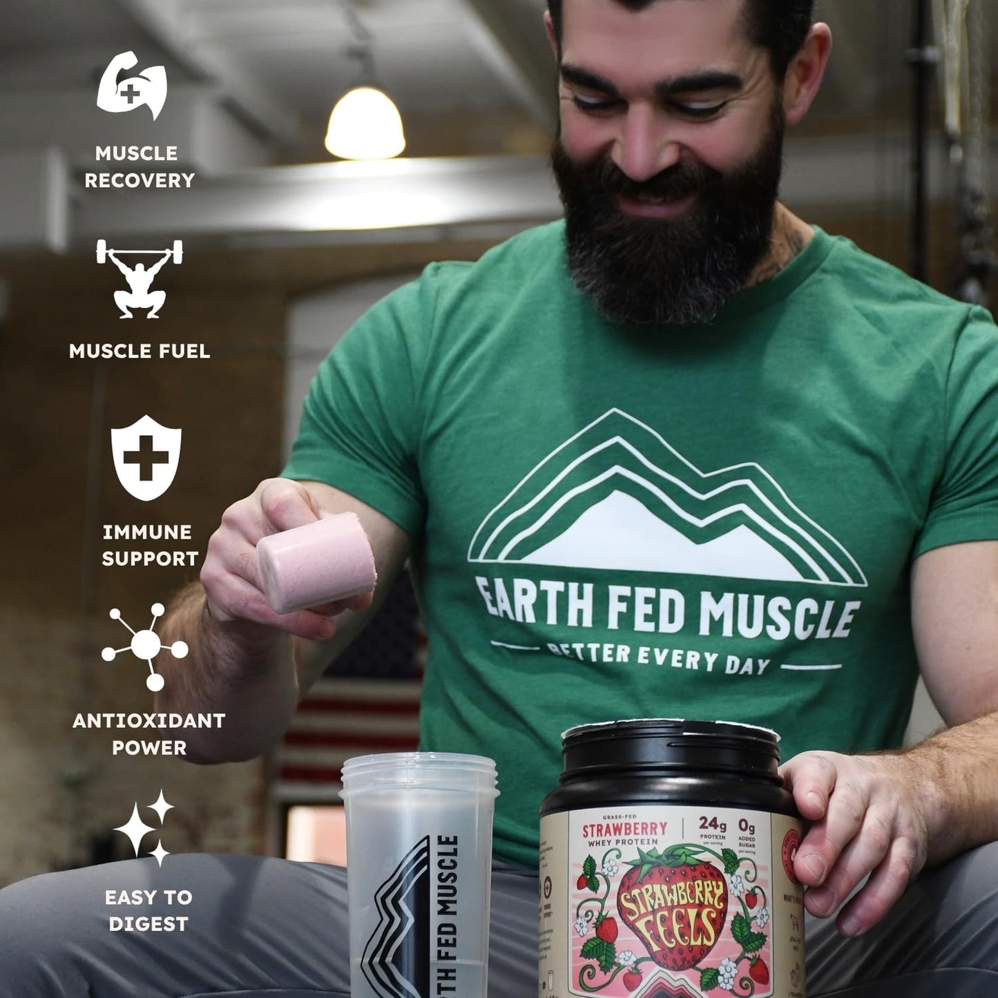 Earth Fed Muscle Whey Back Irish Grass Fed Whey Protein Isolate, Single-Serve Packet, Strawberry Feels Forever, 1.2 oz