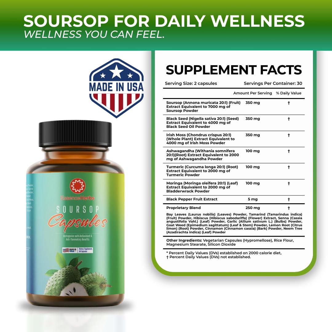 Essence Herbs Soursop Capsules 60 Count