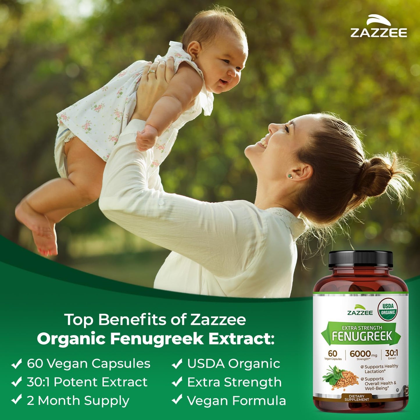 Zazzee USDA Organic Fenugreek 30:1 Extract 60 Capsules