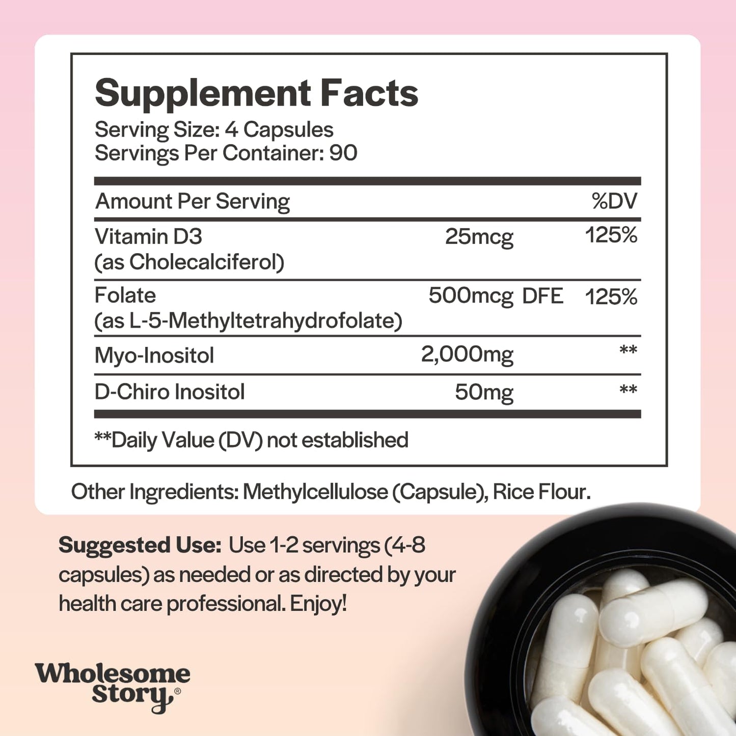 Wholesome Story Myo-Inositol & D-Chiro Inositol with MTHF, Folate, Vitamin D, 360 Capsules