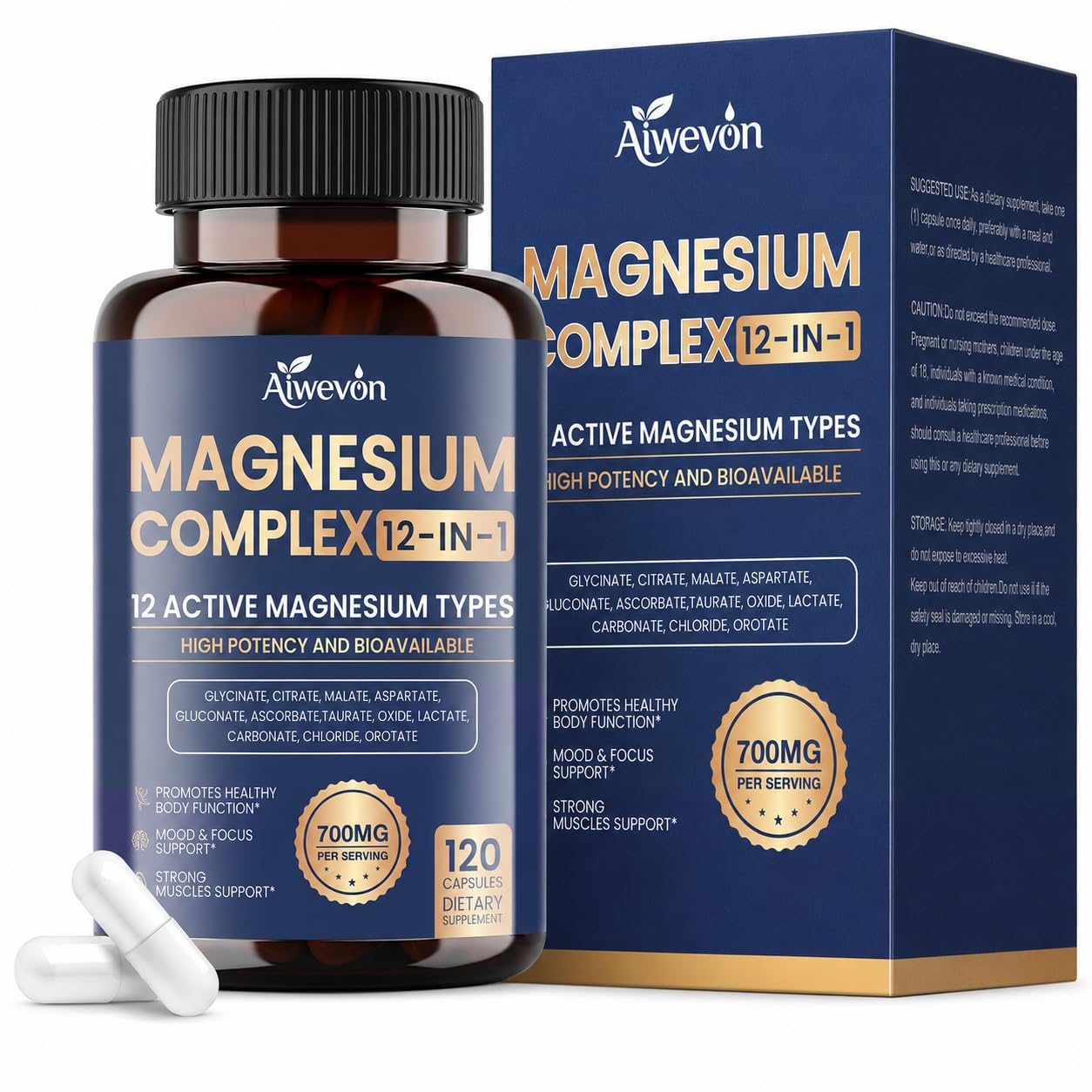 Aiwevon Magnesium Complex 700mg Capsule, 120 Capsules
