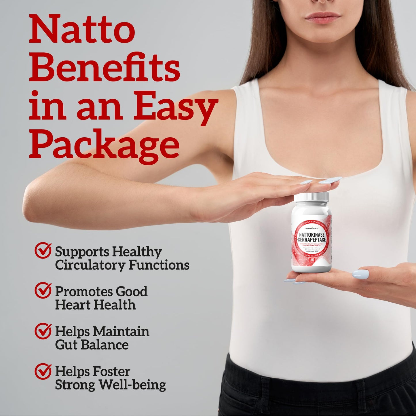 NutraPep Nattokinase 2000 FU Serrapeptase 240000 SPU Supplement Capsule 60 Count